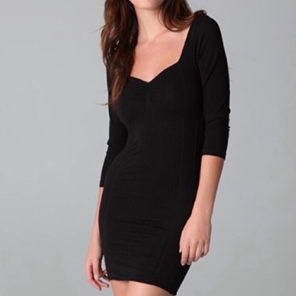 Free People Black Seamless Bodycon 3/4 Sleeve Mini Dress